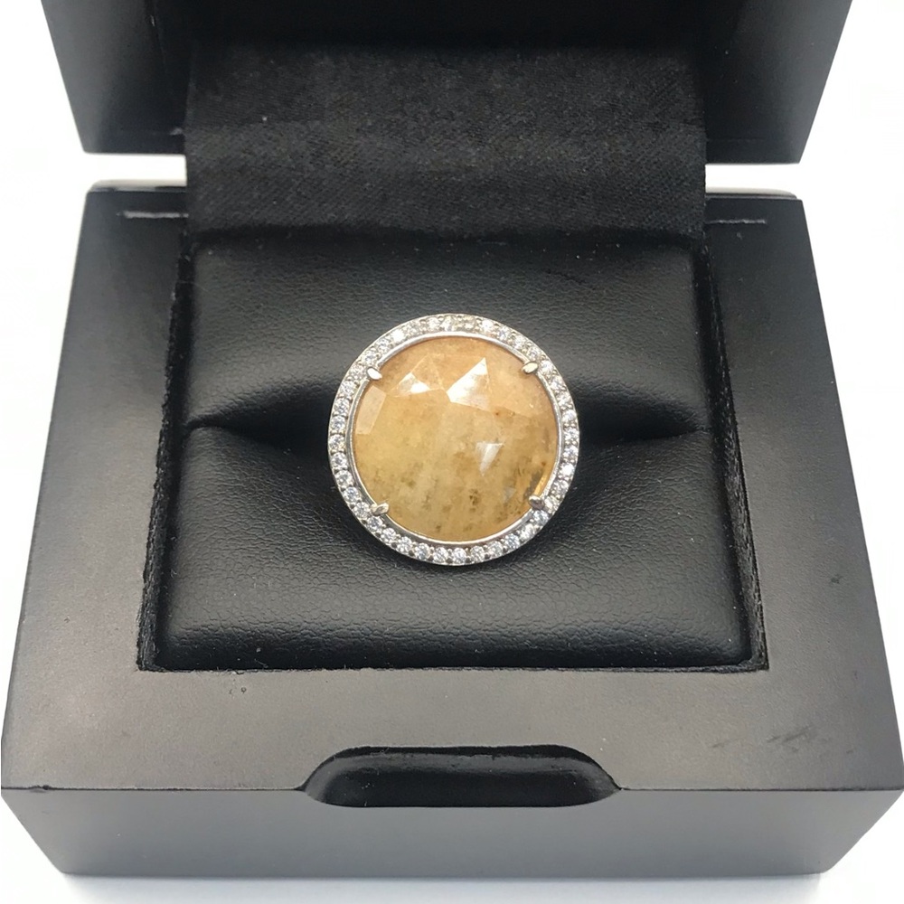 925 Sterling Silver Brown Agate  Halo Ring - Women Jewelry Size 5.5